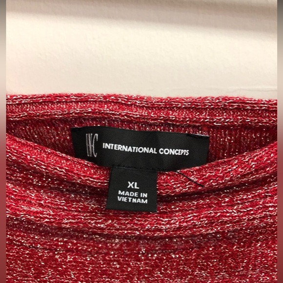 NWT INC INTERNATIONAL RED KNITTED SWEATER SILVER EMBELLISHED WIDE NECK XL - Picture 4 of 8